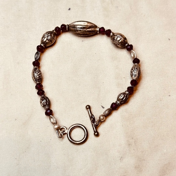 925 Sterling Silver Beaded & Garnet Vintage Bracelet - Picture 14 of 16
